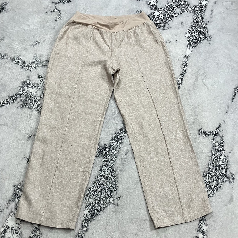 Coldwater Creek Linen Pants Womens Size  18 Beige Pull On Elastic Waist Wide Leg